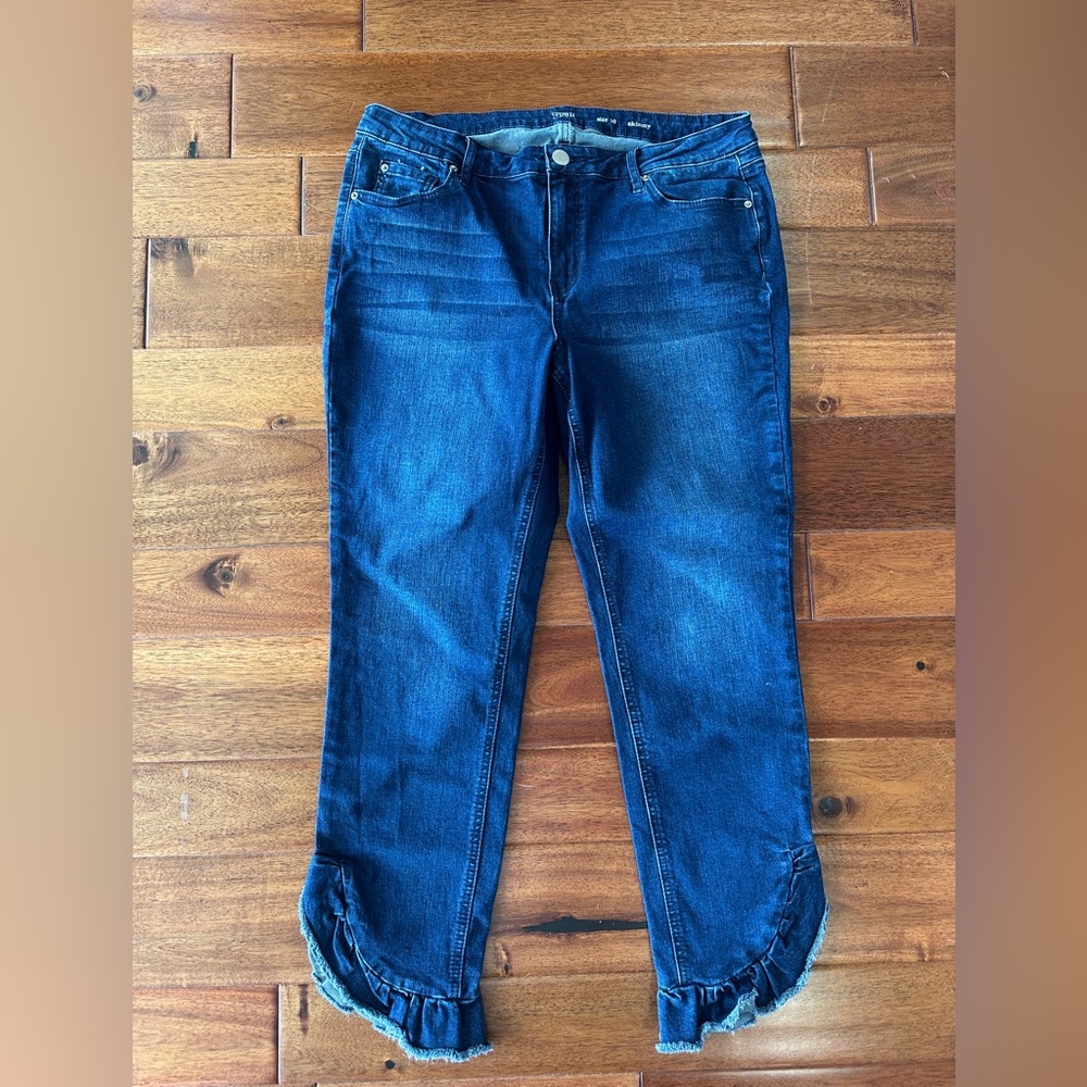 Crown & Ivy Dark Blue Ruffle Ankle Jeans